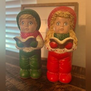 Vintage porcelain boy and girl Christmas carolers